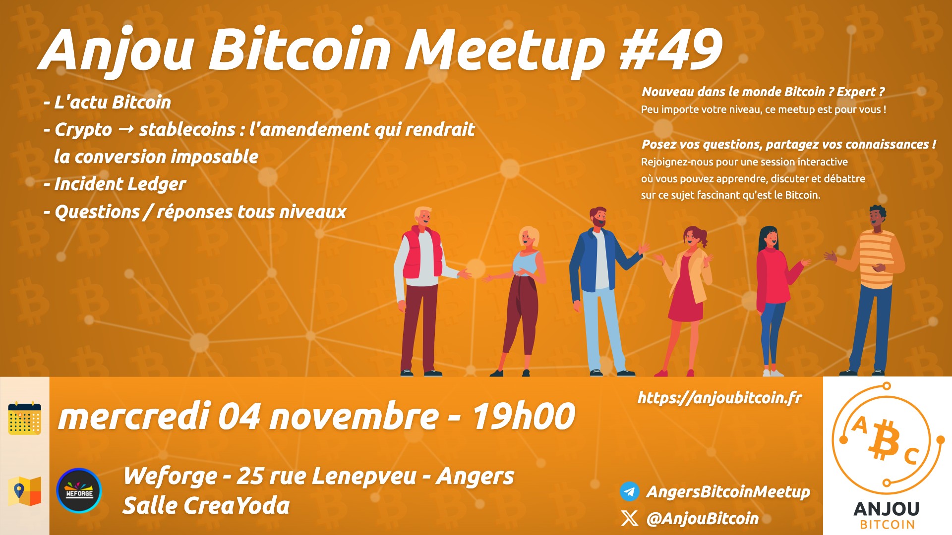 Angers Bitcoin Meetup - Mercredi 4 novembre 2026